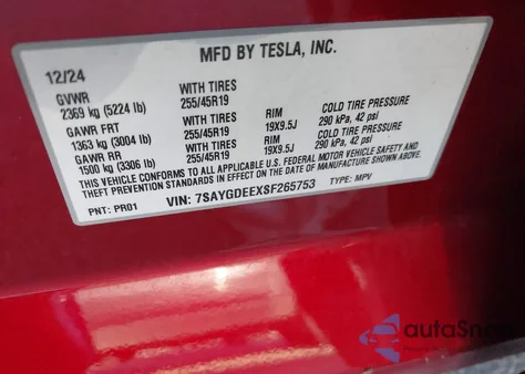 2025 Tesla Model Y Long Range Dual Motor All-Wheel Drive from USA, damaged, VIN 7SAYGDEEXSF265753